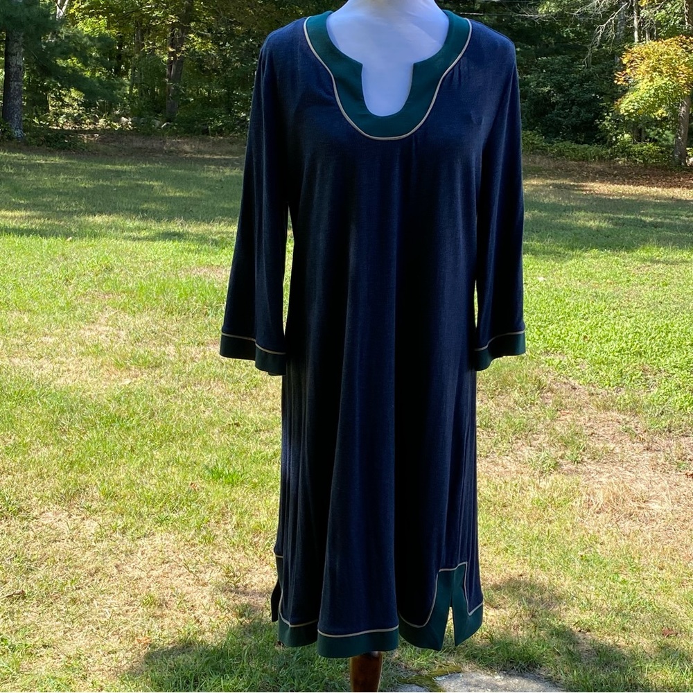 SOFT SURROUNDINGS SLEEPWEAR GOWN INTIMATES BLUE GREEN 3/4 SLEEVE PAJAMA Size L